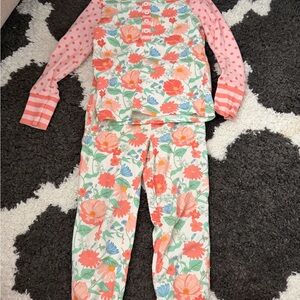 Matilda Jane Coral Floral Long-Sleeve Pajama Set with Pink Polka Dot Sleeves